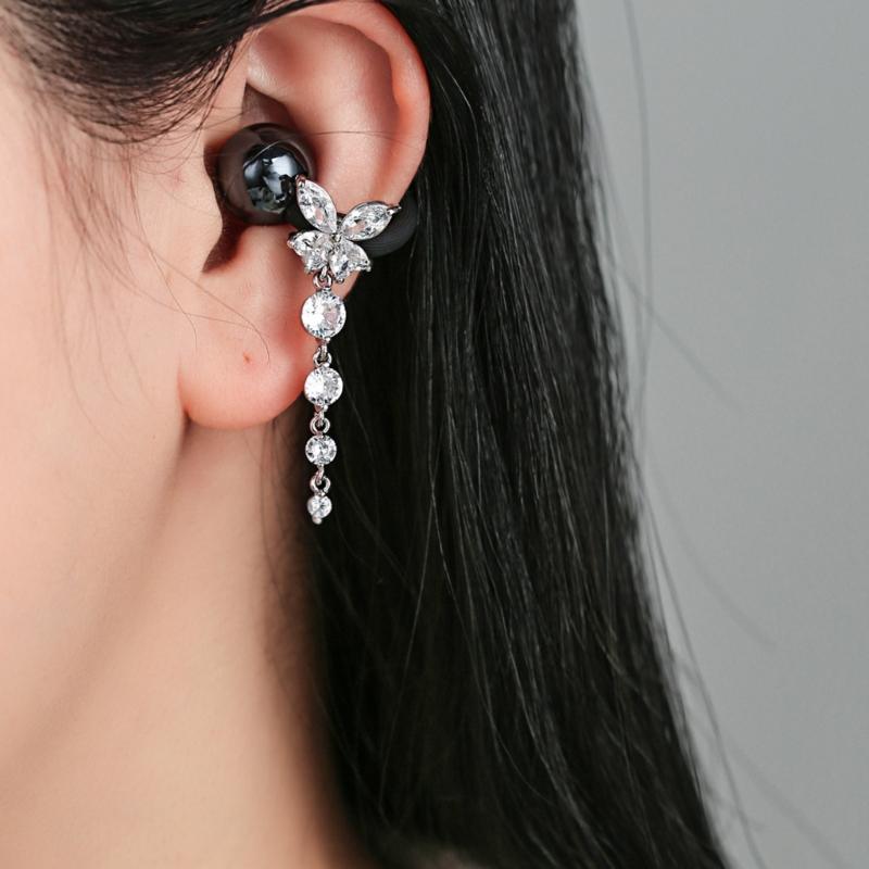 Butterfly Crystal Chain Design Ear Clip Accessory For Freeclip 1 2 Featuring Shining Zircons And Comfort Fit