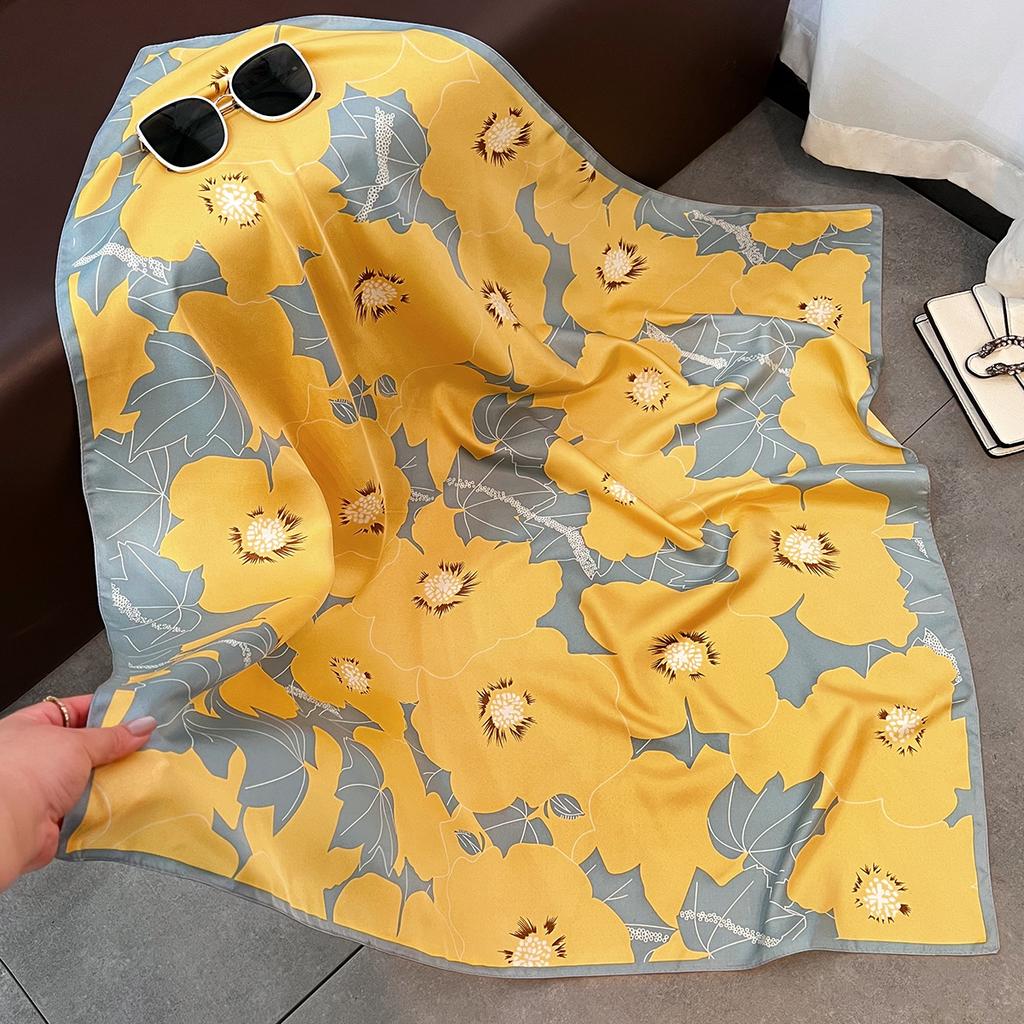 New 91CM large square scarf temperament twill silk scarf women's spring and autumn fashion foreign style shawl scarf decoration