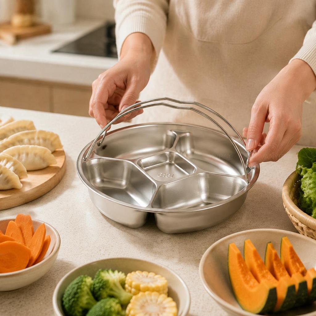 Multi-Compartment Steamer Tray Easy to Clean for Serving Multiple Steamed Dishes