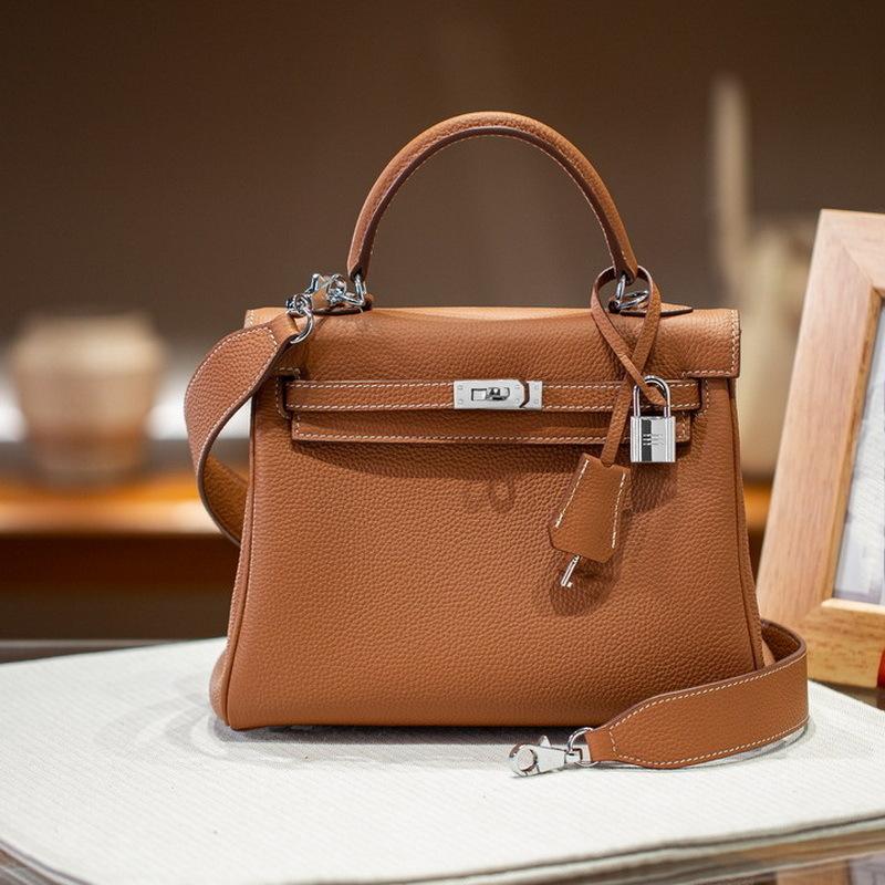 Inner Seam Top Layer Cowhide Togo Leather Bag With Double Shoulder Straps (H09-2528KL)