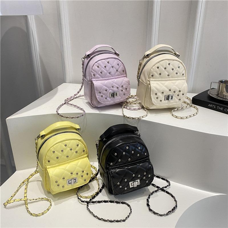 Diamondencrusted Small Backpack Women's New Trendy Fashion Versatile Chain Texture Oblique Span Bag