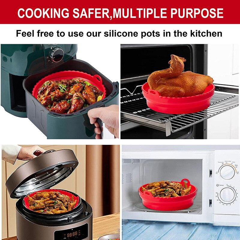 1pc Air Fryer Silicone Baking Tray Foldable Reusable Basket Mat Non-Stick Pot Round Microwave Pads Baking Mat Oven Tool