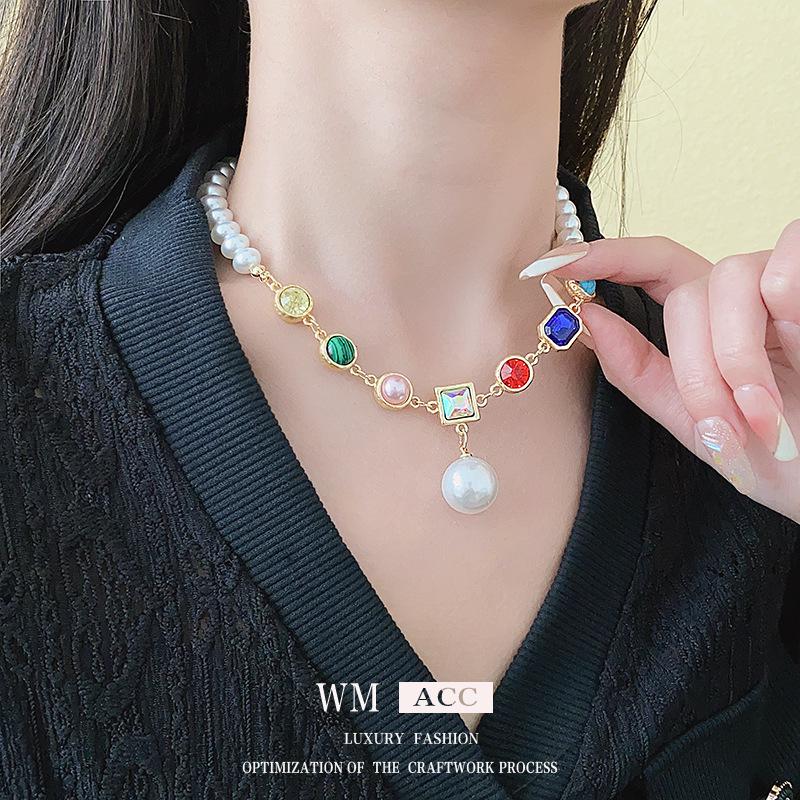 Colorful Crystal Pearl Beaded Versatile Necklace - Light Luxury & Fashionable Design