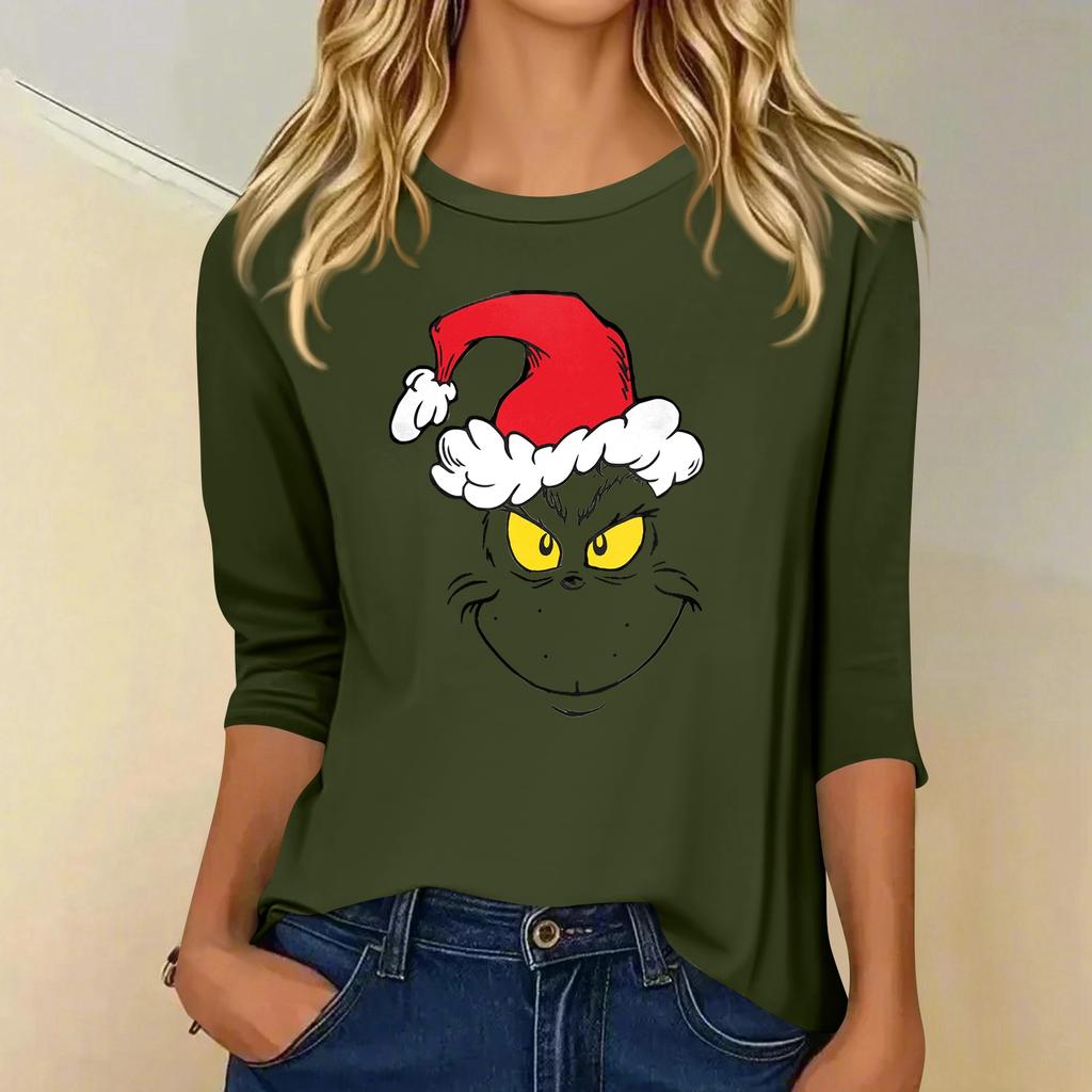 3/4 Sleeve Tops For Women T-Shirt Casual Christmas Print Tops T Shirt Round Neck Pullover Blouse