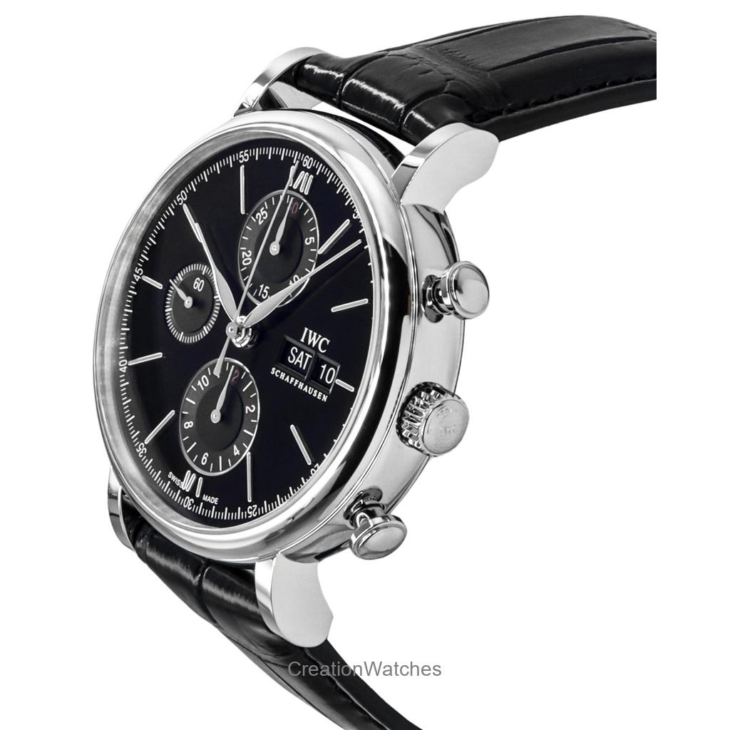 IWC Portofino Chronograph Leather Strap Black Dial Automatic IW391029 Men's Watch