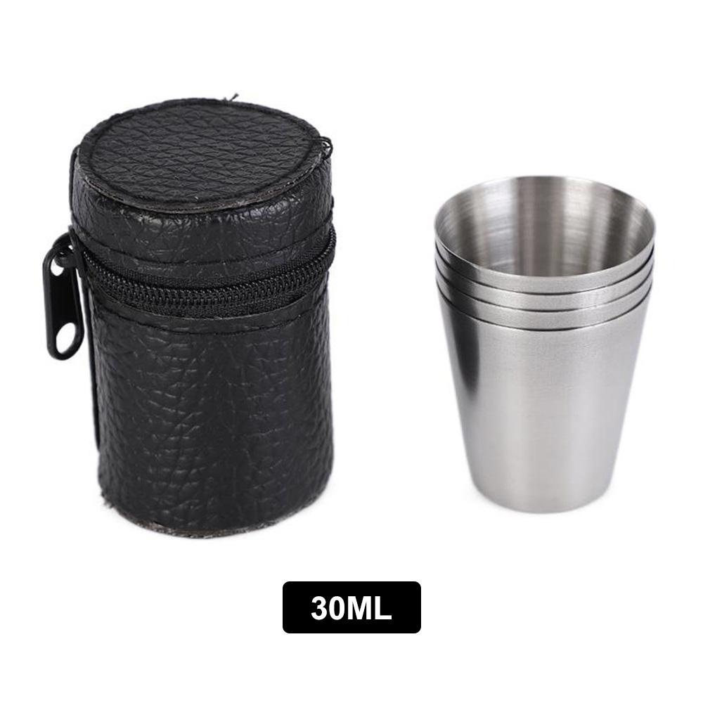 30ml/70ml Stainless Steel Cup Outdoor Practical Travel Wine Cups PU Leather Storage Bag Portable Tea Coffee Beer Whisky Cup