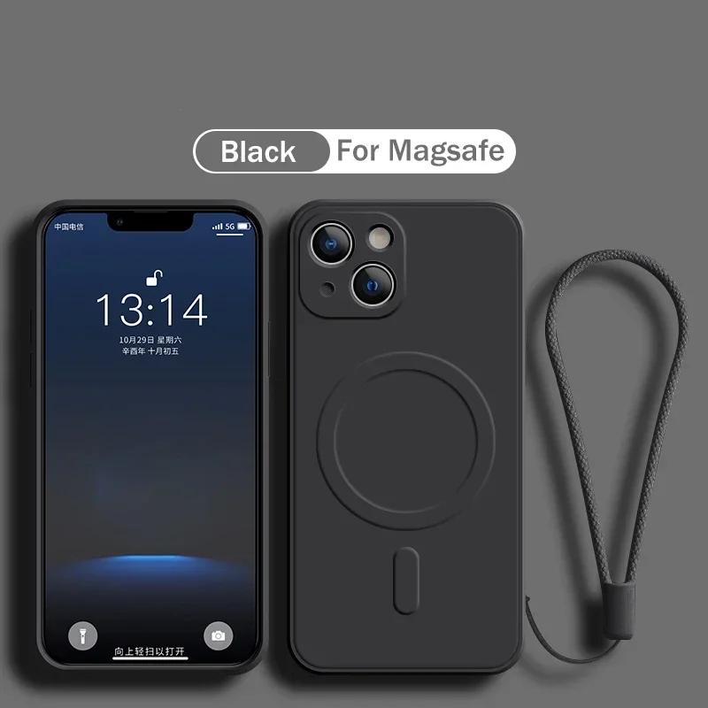 

Magnetic Wireless Charge Case For For Iphone 15 12 13 14 Pro Max 13 Mini 11 XR XS X 7 8 Plus For Magsafe Liquid Silicone Strap Cover For iphone12Mini