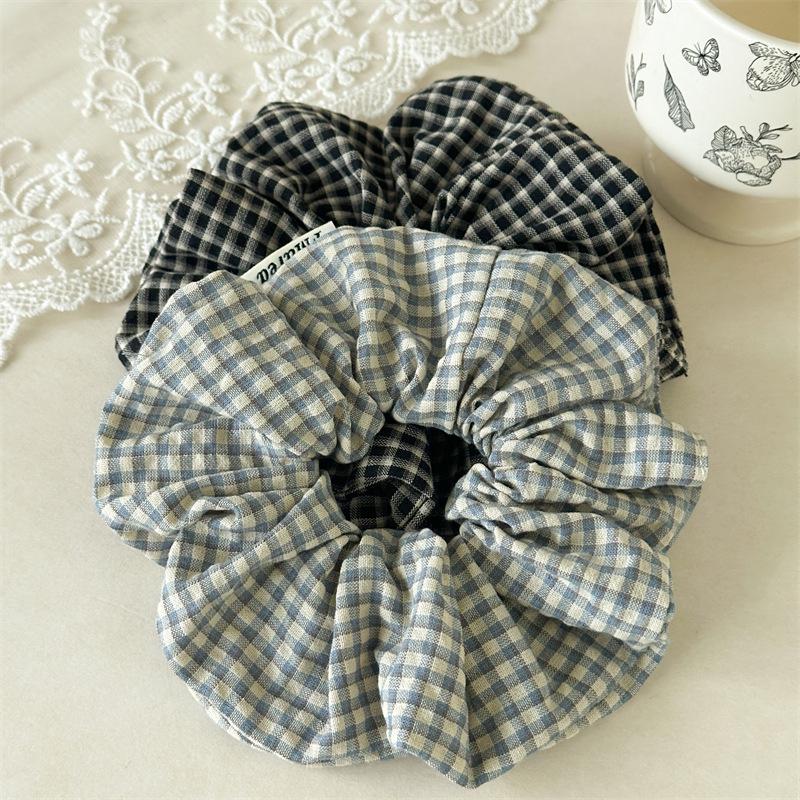 Lassic British Style Plaid Scrunchies Cotton Linen Feeling Hair Ties Minimalist Checkerboard Hair Rope For Professional Women