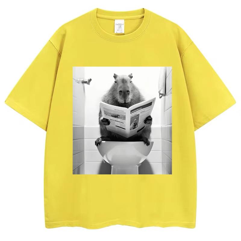 Funny Capybara Bathroom Graphic T-Shirt Men Women Fashion Spring Summer T Shirts Casual Cute Cotton Short Sleeve Streetwear