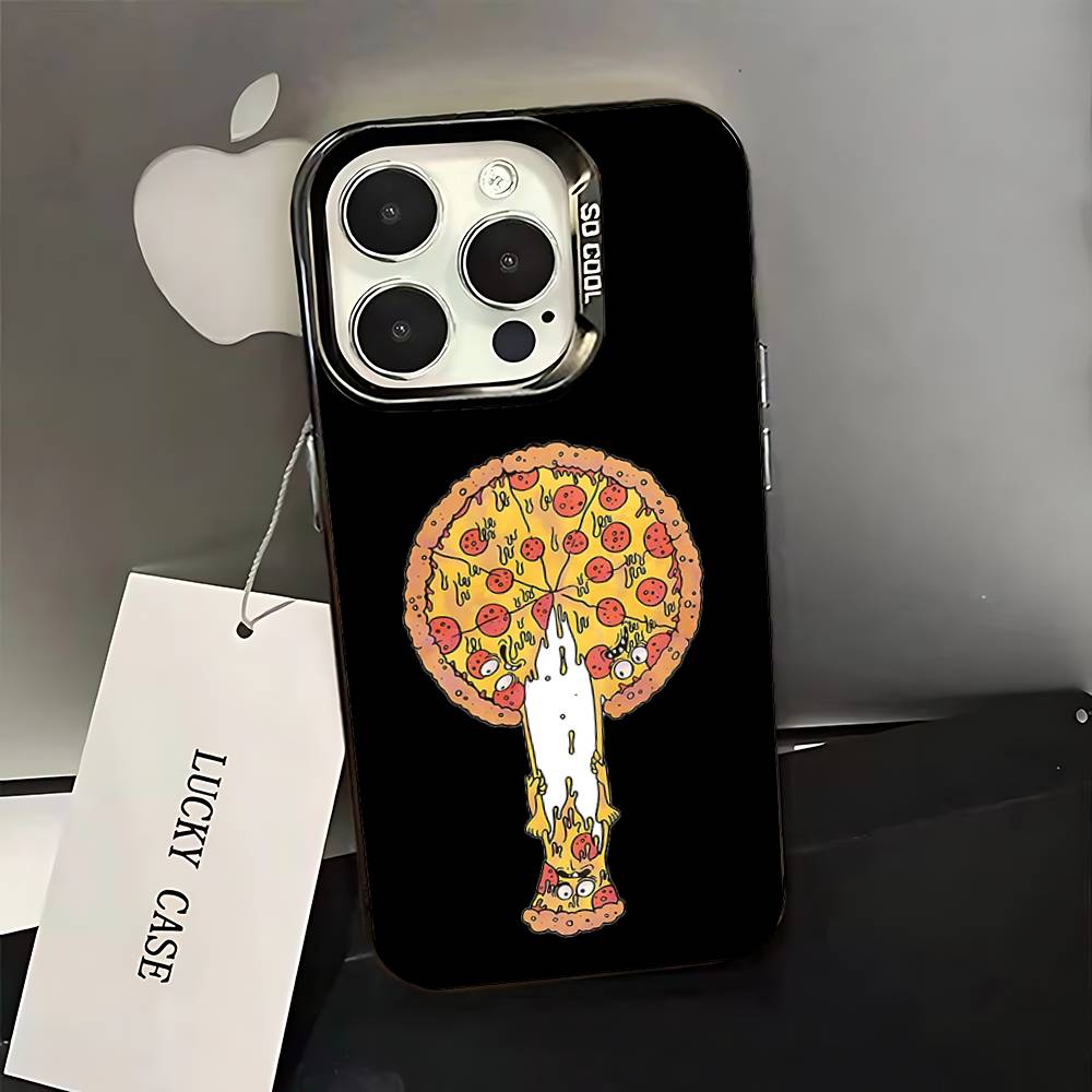 Leckeres Cartoon-Pizza-Handyhülle Für iPhone 16,15,14,13,12,11,Pro,XS,Max,Plus,Mini,SE Schwarzes Candy Matt Stoßfestes Cover