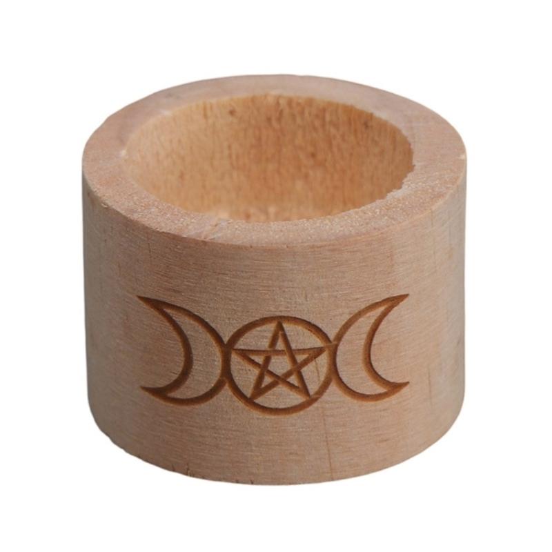 

Деревянный подсвечник с вырезанной пентаграммой, подставка для чайной свечи, украшение для стола для гадателя на картах Таро