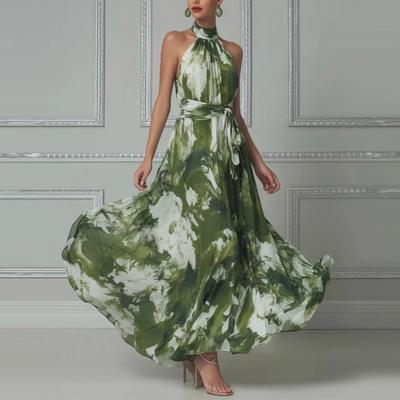 European and American Summer New Fashion Leisure Vacation Style Neck Printing Off-the-shoulder Dress
