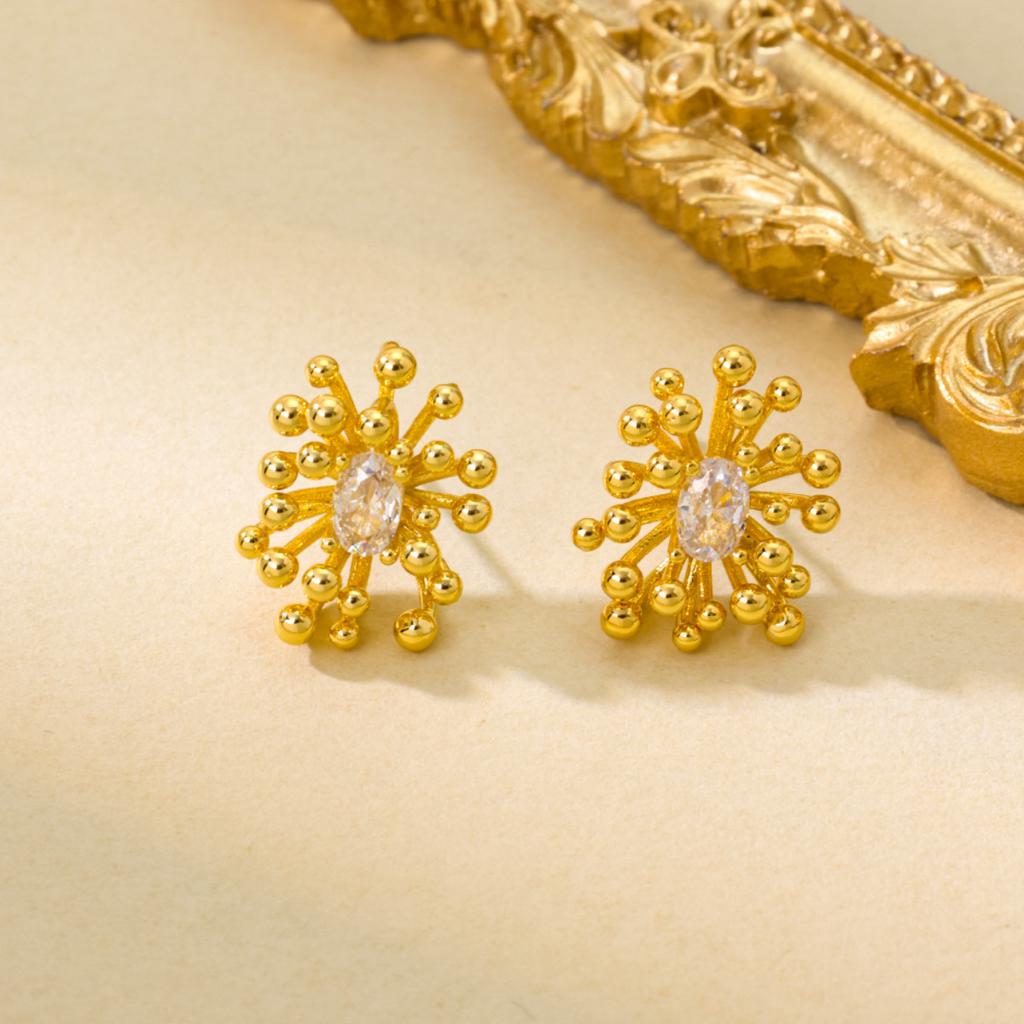 French Style Light Luxury Fashionable Personality Fireworks Zircon Earrings Women's High-end Sense Simple Exquisite Temperament Commuting