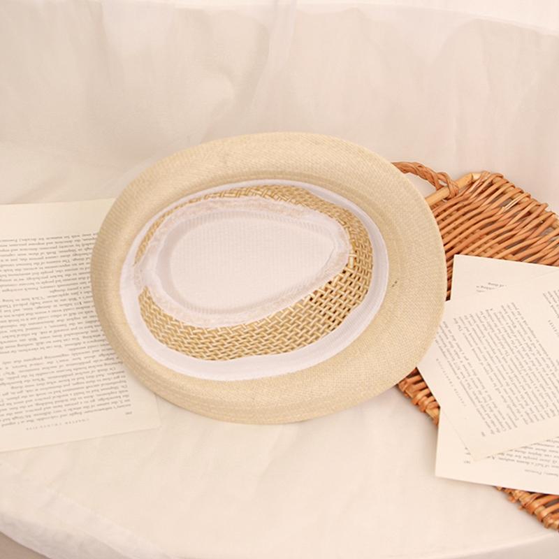 Kids Straw Hat Vintage Roll-Up Brim Uv Protection Summer British Sun Cap For Boys And Girls Cowboy Hat