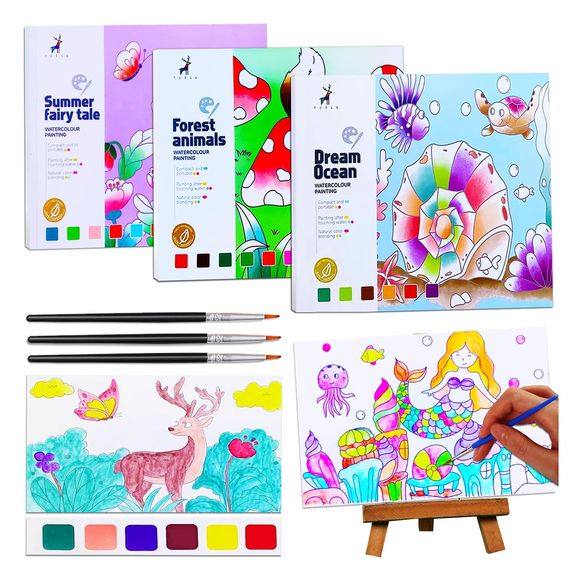 

Kidology Water Color Books for Kid, Painting Book with 20 Sheet, 1 Brush, Mini Watercolor Book, Educational Montessori Toy, Gift for Boys Girls,