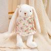 New 35cm Cute Shy Bunny Plush Toy with Floral Check Dress Soft Stuffed Rabbit Kid Birthday Gift Sofa Bedroom Decor Hugging