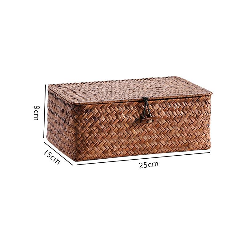 Handmade Wicker Woven Storage Box Rattan Storage Finishing Basket with Lid Sundry Bath Cosmetic Towel Container Laundry Basket