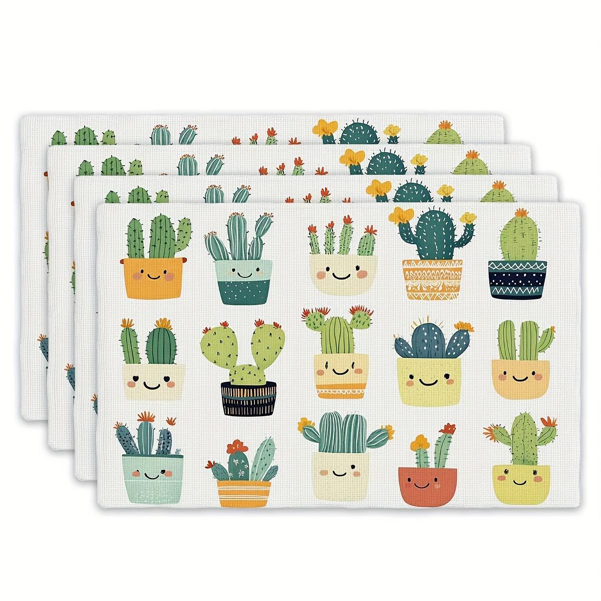 

Cactus Placemats Set Of 4 Linen Fabric Cute Cartoon Cactus Plants Table Mats Kitchen Decor Modern Home Dining Table Accessories 4Pcs-30X45cm(12X18in