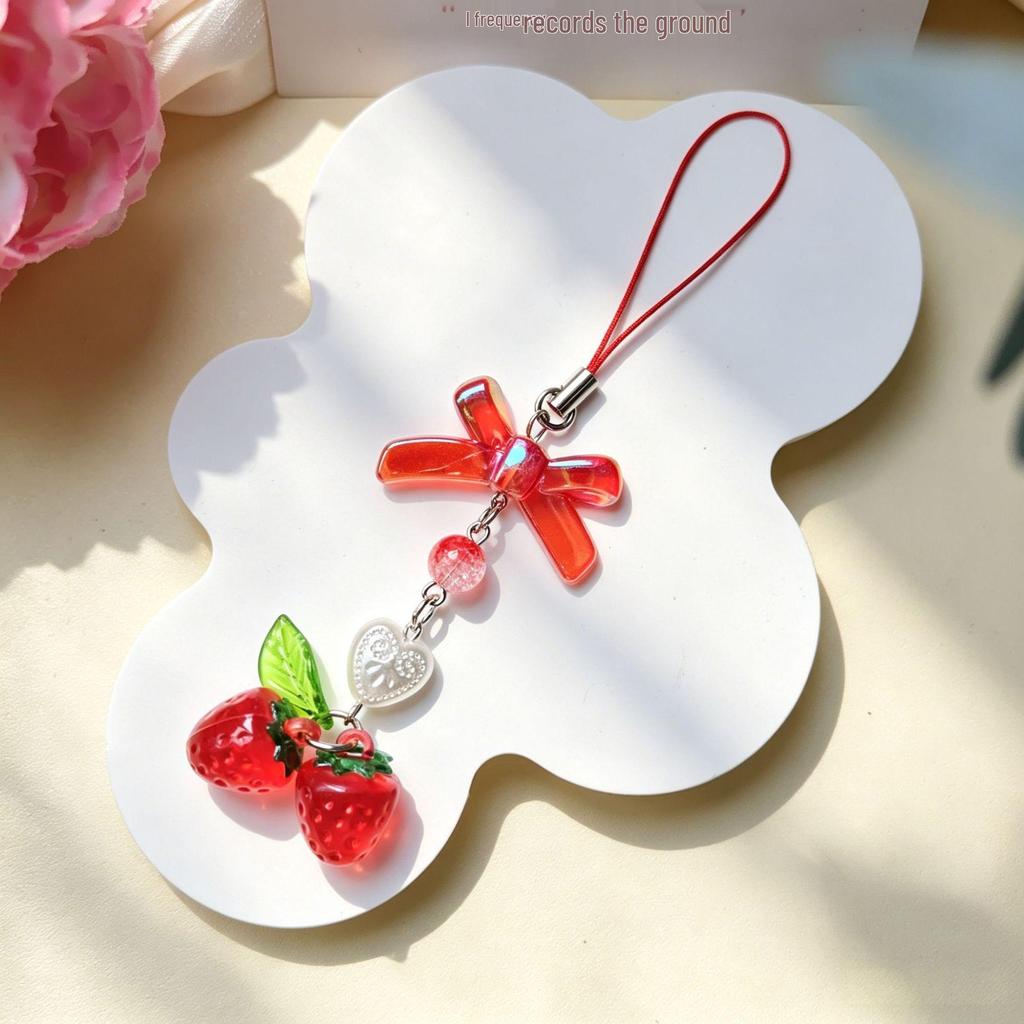Strawberry Bullet Journal Keychain & Card Holder Pendant