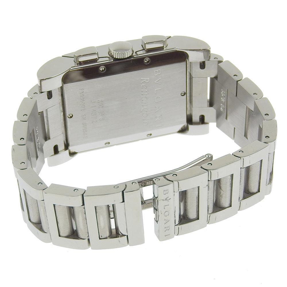 Bvlgari Rettangoro Watches RTC49S WhiteDial Stainless Steel Quartz Chronograph Mens Used