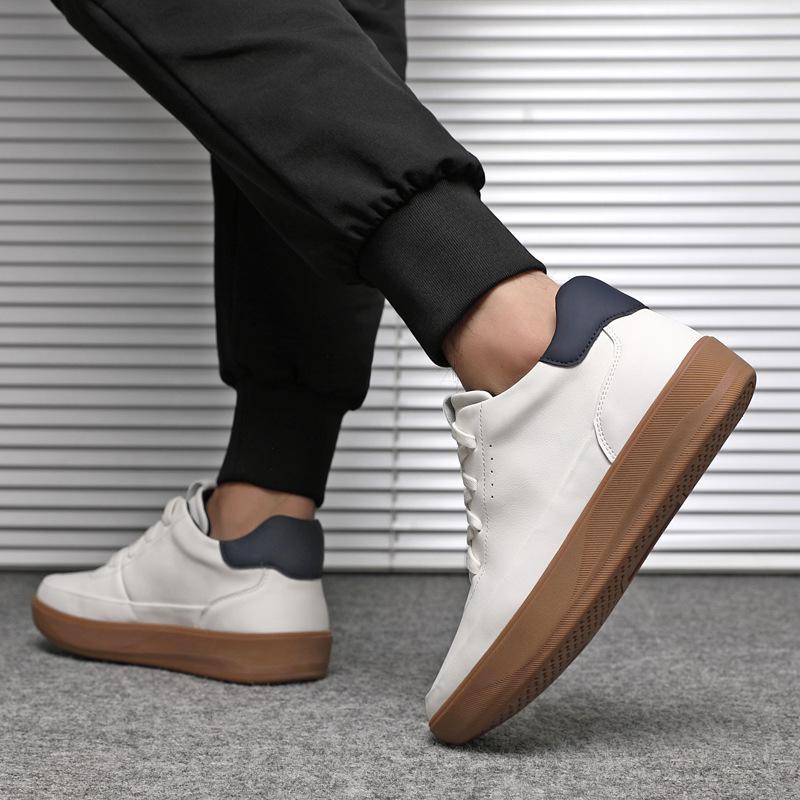Men'S Autumn Winter Genuine Top Layer Cowhide High-Top Skate Shoes, Light Luxury Thick Sole German Trainers, Versatile White Casual Sports Sneakers