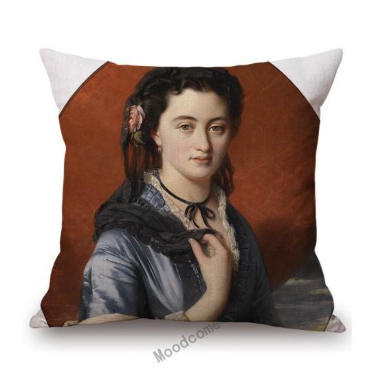 Royal Court Portrait Oil Painting Duchess Princess Ladyship Home Decoration Art Sofa Cotton Linen Throw Pillow Cushion Cover