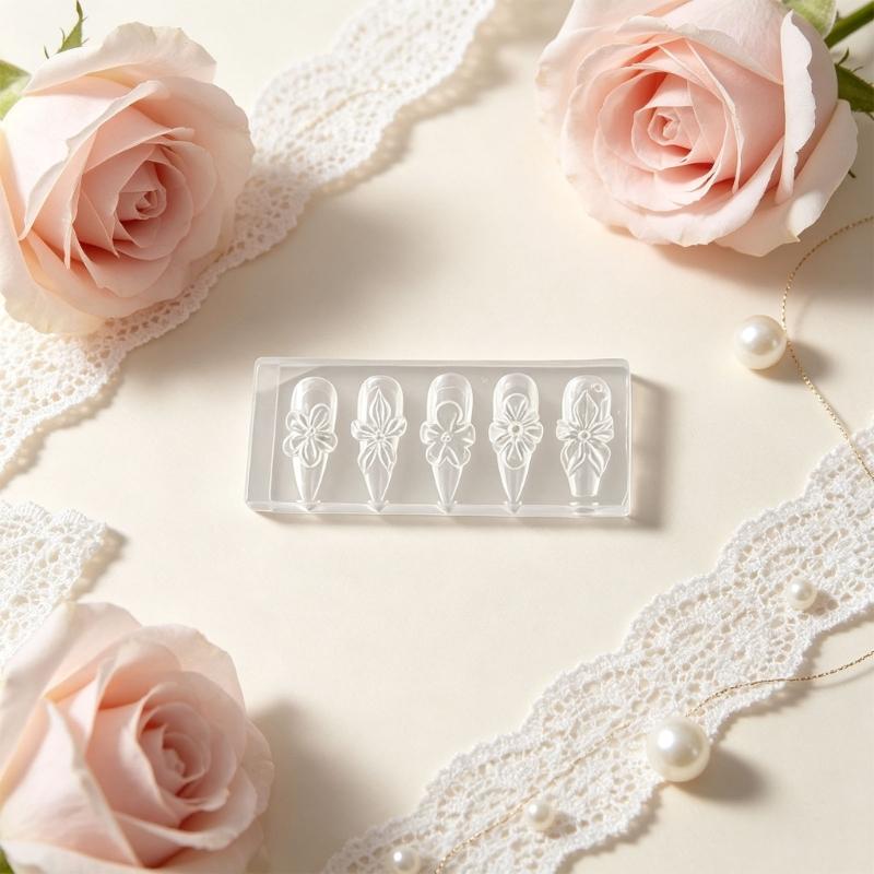 Clear Silicone Nail Art Mold, 3D Floral Cavity Plate for Raised Manicure Styling, Salon Detailing and DIY Craft Use