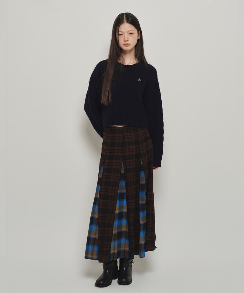 Hombadittingjeu Hbt Check Pattern Flare Skirt (Brown-Blue)