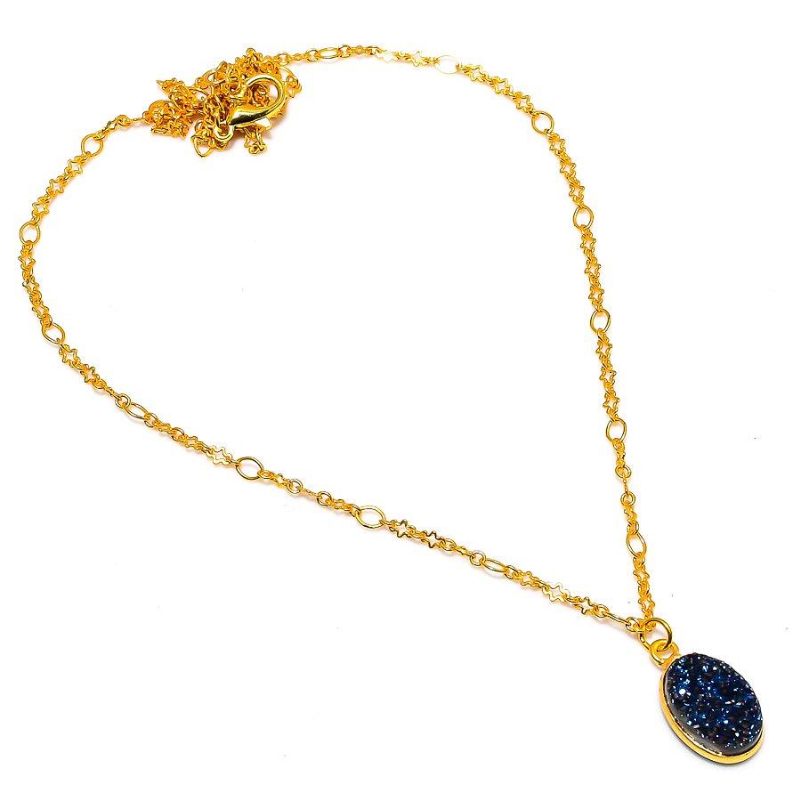White Titanium Druzy Gemstone 925 Sterling Silver Jewelry Necklace 20" GK-5019