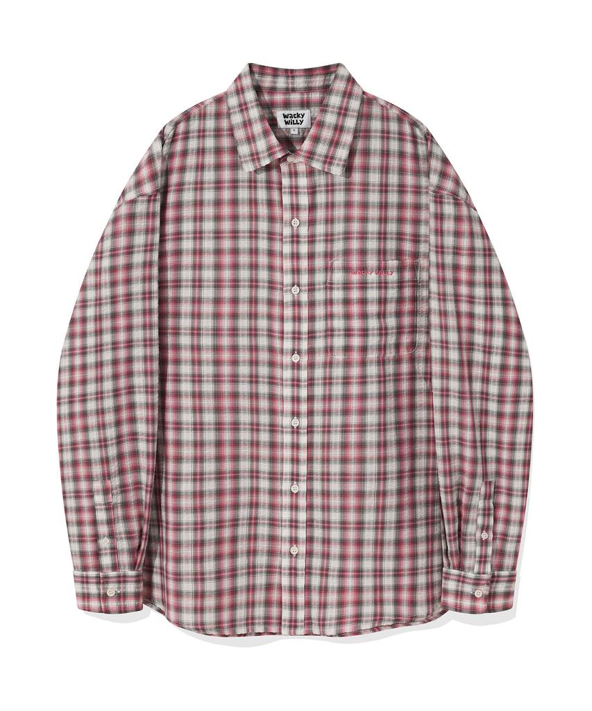 WACKY WILLY Linen Oversized Check Shirt Pink