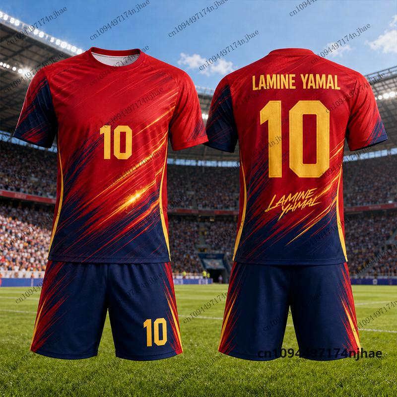 Children's Tracksuit Spain Fans Yamal #10 Print T-shirt+Shorts Set Football Jersey Sports Suit Casual Kids/Adult 2 Piece Outfits