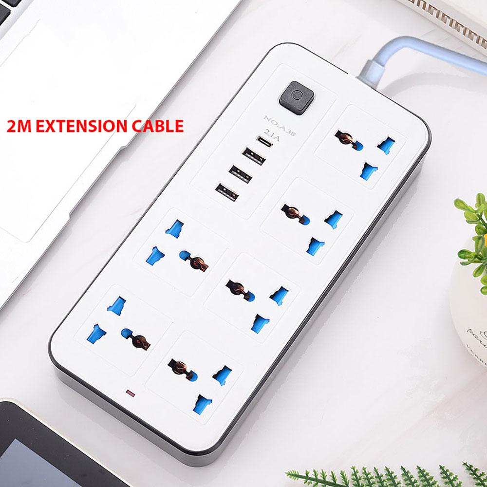 Power Multi Tap Universal Plug EU US UK Outlet Power Strip with 2m Extension Cord AC Type C USB Port Charge Electrical Socket