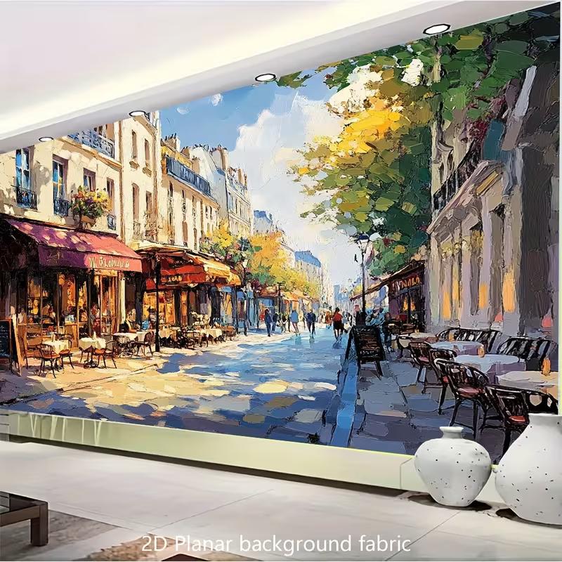 Oil Painting Paris Street Cafe Backdrop French Bistro Sidewalk Photography Background
