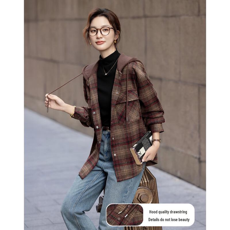 Demana Women's Wool Blend Lined Plaid Hooded Winter Coat