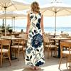Elegant Sleeveless Floral Maxi Dress,Lightweight Full Flowy Skirt,Floor Length Summer Dress for Vacation,Daily Casual & Home Wear