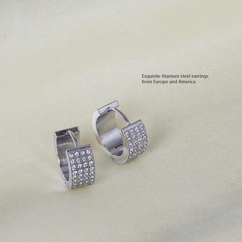 Titanium Steel Gold Double C Full Diamond Zircon Earrings Women's Stainless Steel Earrings Geometric Earrings Light Luxury Premium Earrings