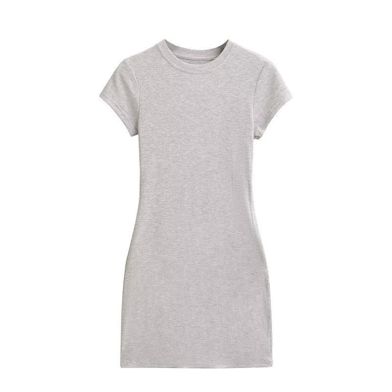 

Women s Elastic Slim-Fit Round Neck Short Sleeve Dress - Hot Girl Style Hip-Hugging Skirt Small світло-сірий колір