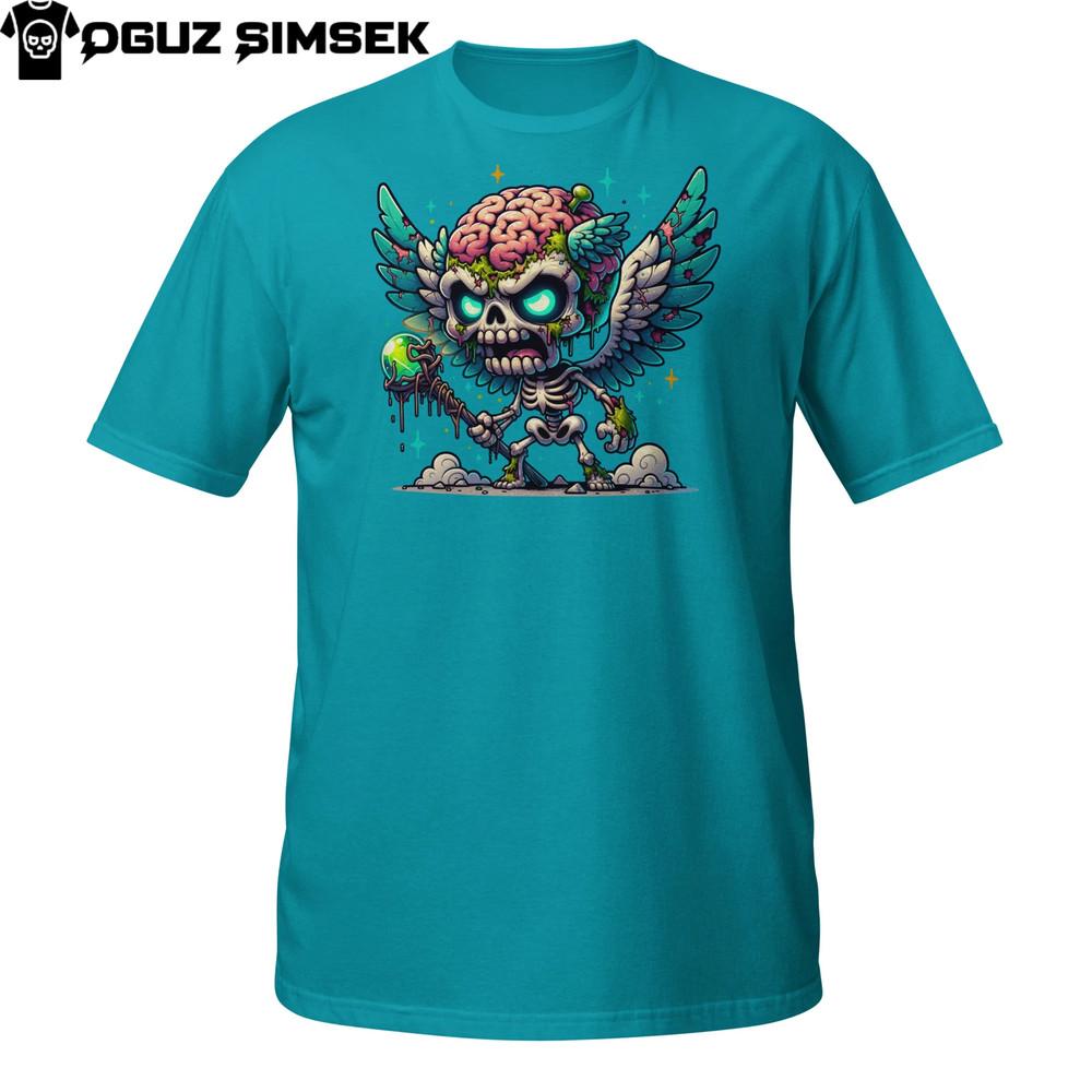 

Zombie Angel T-Shirt | Flying Skeleton with Brain and Orb | Fantasy Undead Tee 4XL