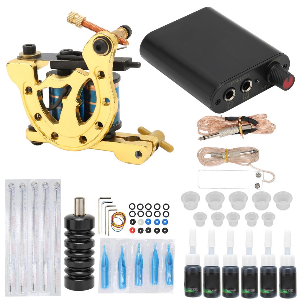 Complete Tattoo Kit Tattoo Power Supply Clip Cord Pedal Handle Needle Grommet Coil Tattoo Machine