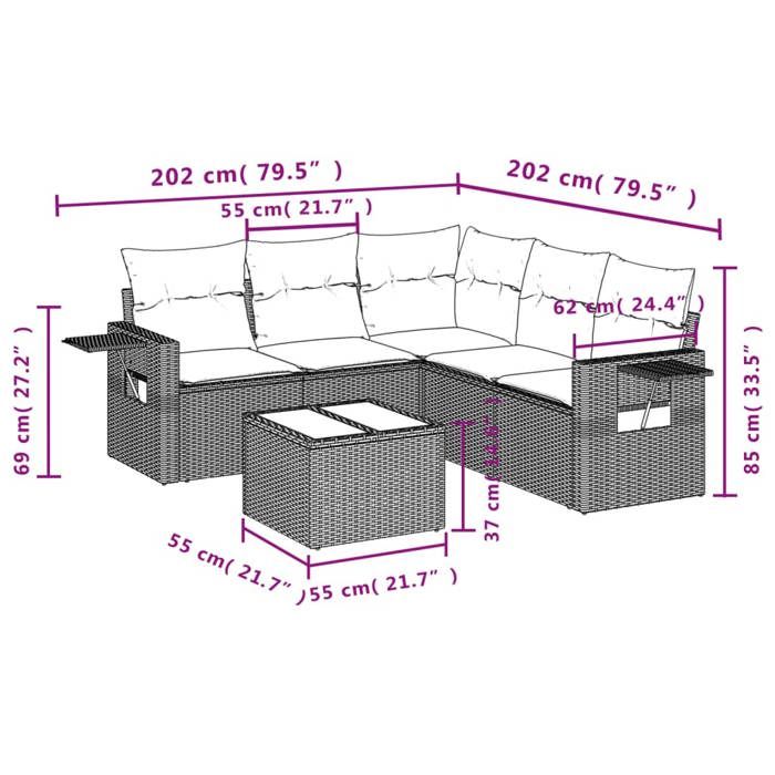 VidaXL Salon de Jardin avec Coussins 6 pcs, Canapés de Terrasse, Ensemble de Meubles de Patio, Mobilier d'Extérieur, Gris 3220159
