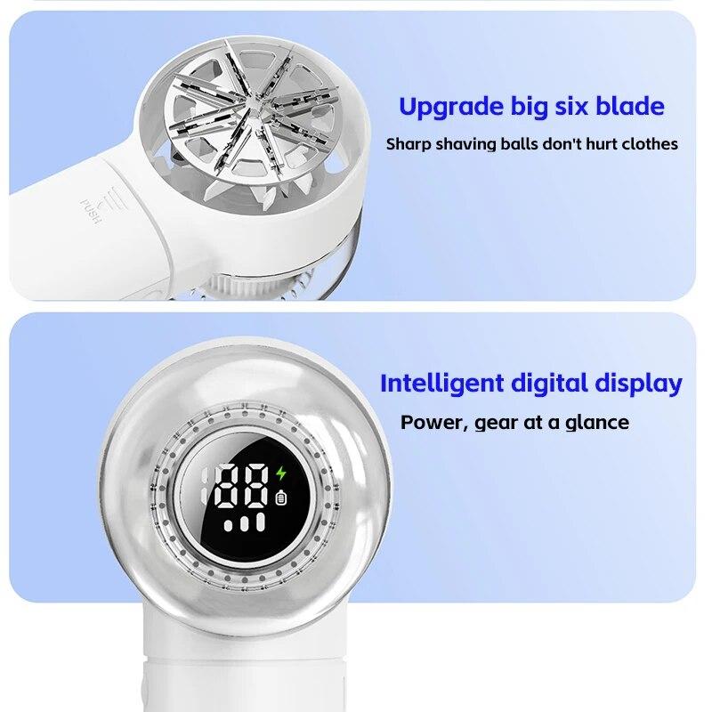 Rechargeable Fabric Shaver Lint Shaver with LED Display,6-Leaf Blades,Defuzzer Remove Fuzz Pills from Clothes Furniture Sofa