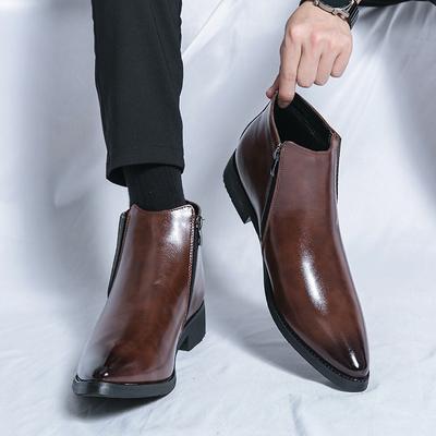 Foreign Trade Large Size Men's Pointed High-top Leather Shoes Chelsea Boots Zhongbang Martin Boots Brock Fashion Casual Leather Boots