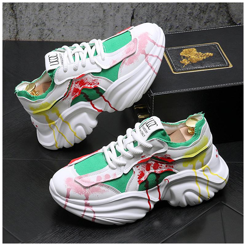 

Sneaker Men Retro Running Shoes Fashion doodle Casual Microfiber Leather Breathable Height Increased Flat Platform Sport Shoes 38