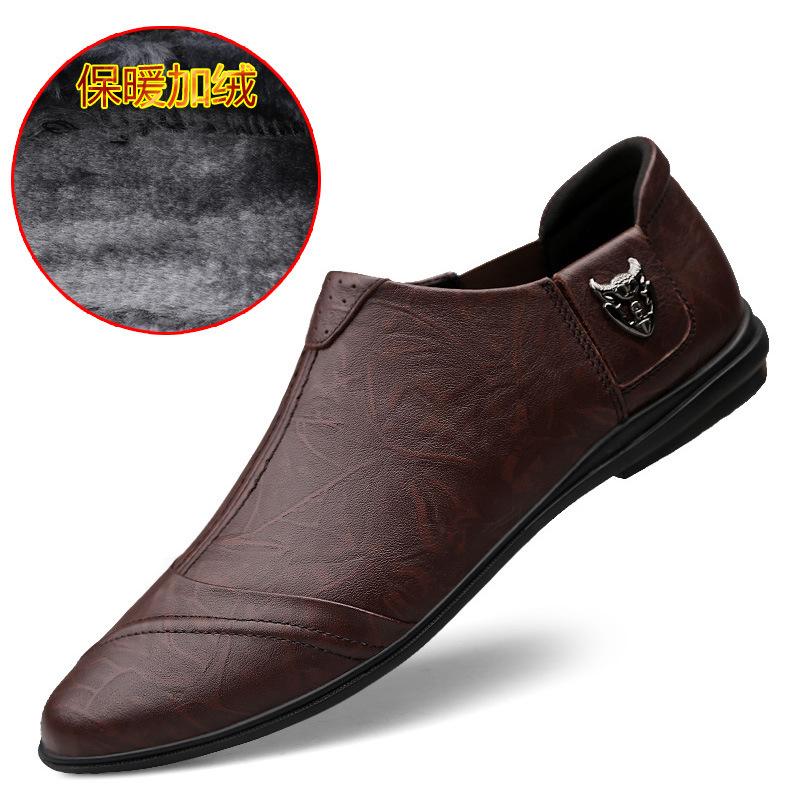 

Men s round head shallow mouth cowhide business casual foot cover breathable rubber non-slip flat heel business casual men s shoes 45