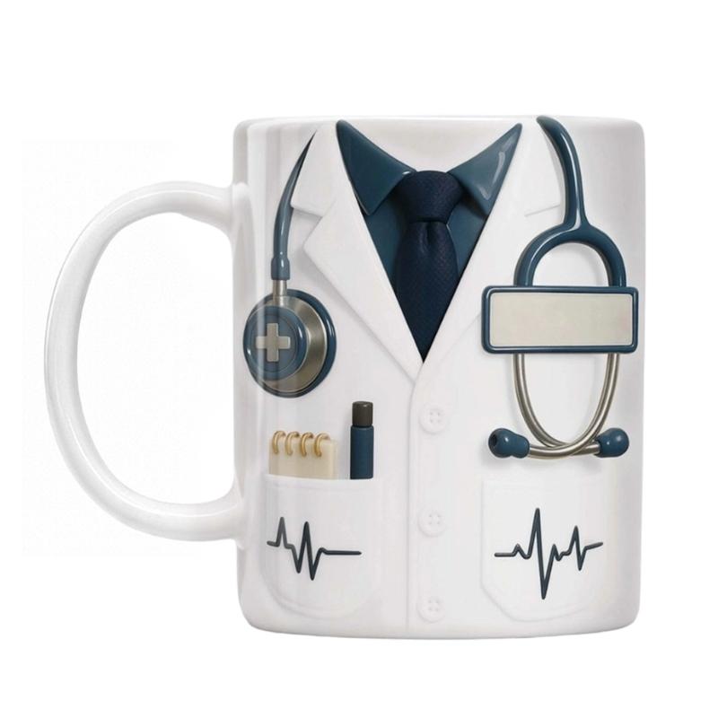 Personaliseer Keramische Koffiemok met Doktersnaam met 3D Stethoscoop Hartslag Patroon Mok Cadeau voor Ziekenhuis Professionals