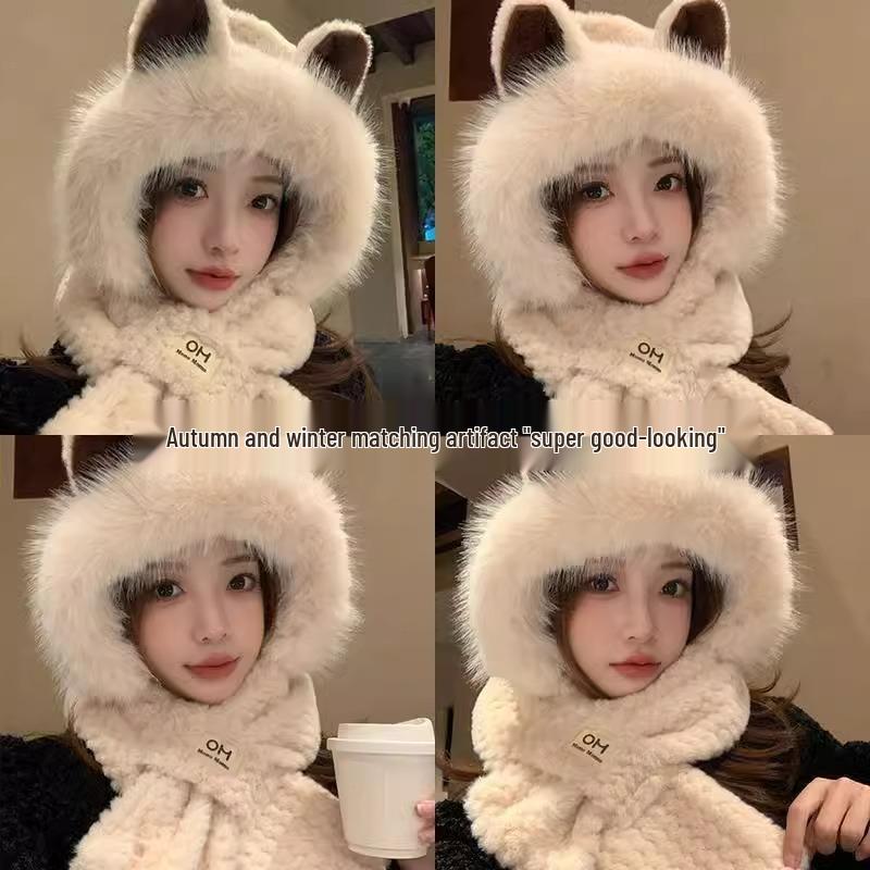 Women's Cute Fox Ear Protection Hat & Scarf – Autumn/Winter Windproof Cycling Accessory