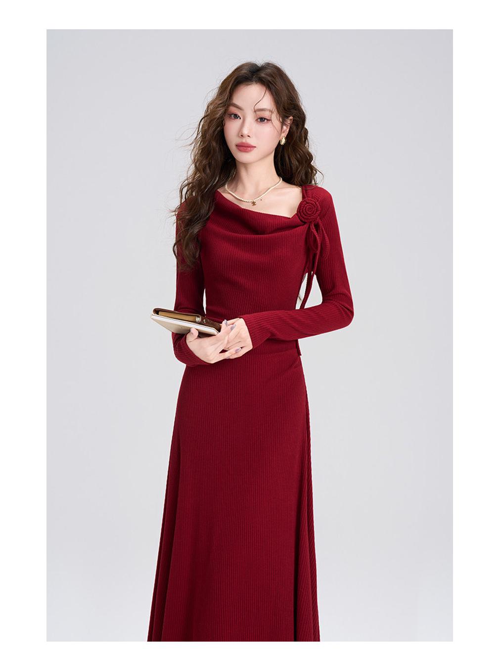 

Elegant Women s Autumn & Winter French Dress 2025 - New Christmas & New Year s Red Outfit Large красный