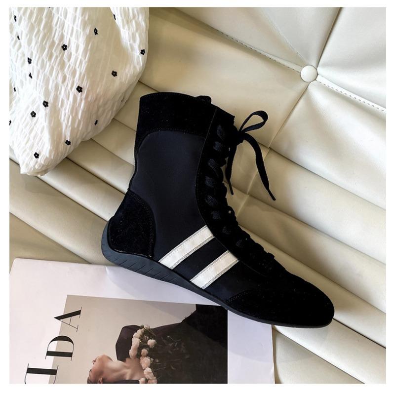 

6cm inner height increase boxing shoes women s summer new breathable Martin boots casual sports high top 35 чёрный