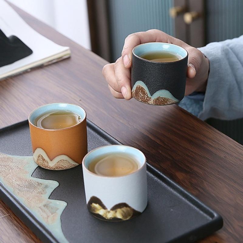 50ml/55ml Hand Drawn Mountain Shape Teacup Retro Ceramic Tea Cup Kung Fu Tea Set Coffee Cup Small Water Cup Porcelain Teaware