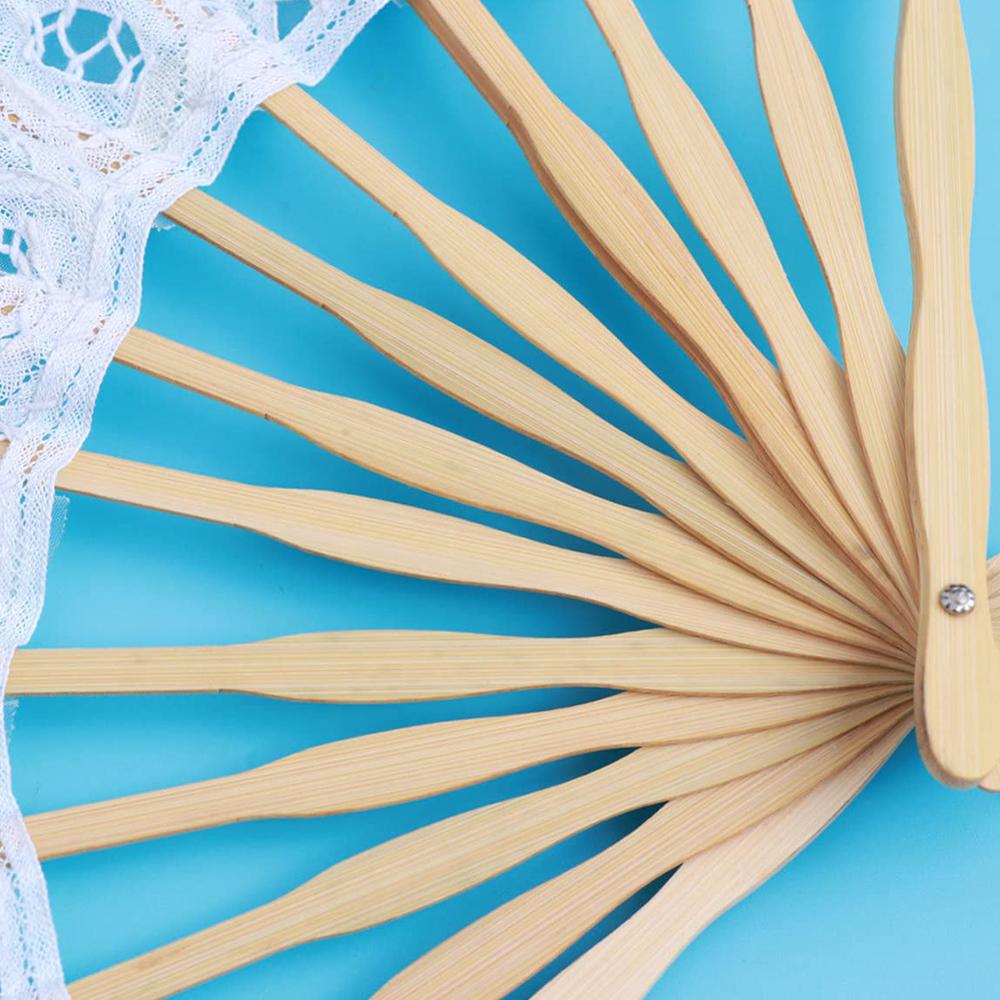 Bawełniany wachlarz ręczny, koronkowy wachlarz składany, wachlarz bambusowy w stylu vintage do tańca liniowego, na imprezy i wydarzenia